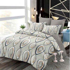 Lenjerie pat dublu,  FINET, cu elastic, 6 piese, Gri, Abstract