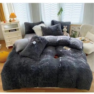 Lenjerie pat dublu, Super Pufoasa COCOLINO Fluffy, 4 piese, gri inchis