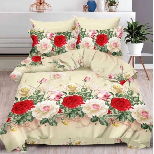 Lenjerie pat dublu, 6 PIESE, IMPRIMEU 3D Multiplicat, Microfibra, Bej-Rosu, flori Lenjerie pat dublu, 6 PIESE, IMPRIMEU 3D Multiplicat, Microfibra, Bej-Rosu, flori