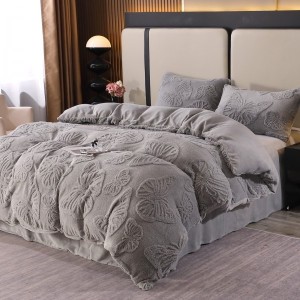 Lenjerie de Pat Dublu, Cocolino Ultra Pufoasă, 4 piese, cu Fluturi 3D – Somn Regal în Confort Absolut, Gri deschis, fluturi