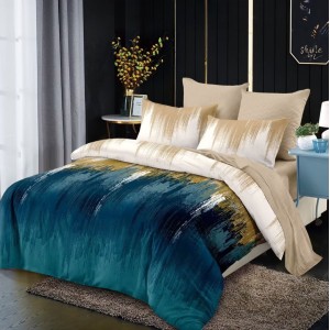 Lenjerie pat dublu,  FINET, cu elastic, 6 piese, Turquoise, abstract