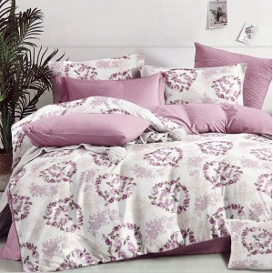 Lenjerie pat dublu,  FINET, 6 piese, Roz, flori