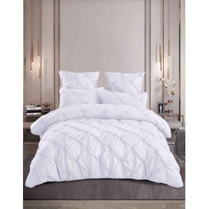 Lenjerie de Pat Premium din  Finet cu Pliuri Brodate, 6 Piese, Nesifonabilă și Durabilă, Alb