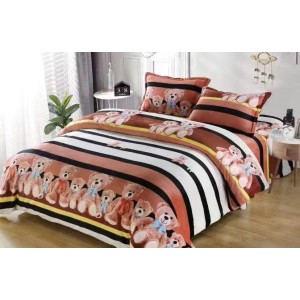 Lenjerie pentru Pat Dublu, Cocolino Premium, 4 Piese – Plușată, Groasă, și Călduroasă, Ideală pentru Iarnă –  Confort Maxim, Antișifonare, Maro, ursuleti