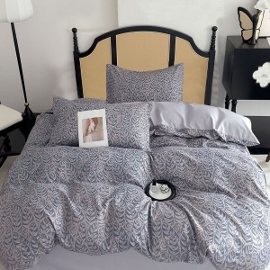 Lenjerie pat 1 PERSOANA, FINET, 4 piese, Gri, frunze