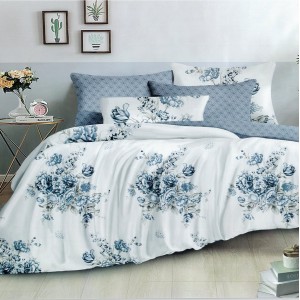 Lenjerie pat dublu, FINET, 6 piese, Albastru, flori Lenjerie pat dublu, FINET, 6 piese, Albastru, flori