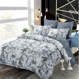 Lenjerie pat dublu,  FINET, cu elastic, 6 piese, Gri Albăstrui, Model Clasic