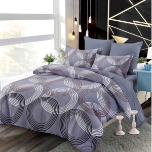 Lenjerie pat dublu,  FINET, cu elastic, 6 piese, Gri Albăstrui, Cercuri