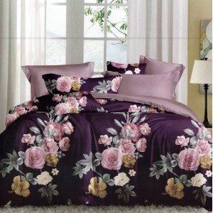 Lenjerie pat dublu, FINET, 6 piese, Mov, flori Lenjerie pat dublu, FINET, 6 piese, Mov, flori