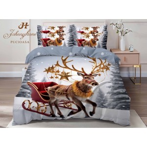 Lenjerie pat dublu, FINET, Digital Print, Craciun, Gri, Roșu, Maro, sania lui Moș Crăciun, ren Lenjerie pat dublu, FINET, Digital Print, Craciun, Gri, Roșu, Maro, sania lui Moș Crăciun, ren