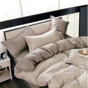 Lenjerie pat dublu,  FINET, 6 piese, Bej, patratele