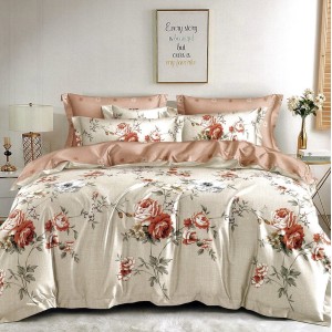 Lenjerie pat dublu, FINET, 6 piese, Bej, flori Lenjerie pat dublu, FINET, 6 piese, Bej, flori