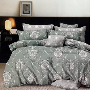 Lenjerie pat dublu,  FINET, 6 piese, cu ELASTIC, Gri, model oriental