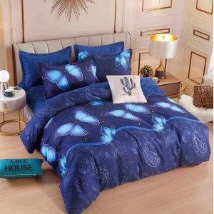 Lenjerie pat dublu,  FINET, 6 piese, Jojo Home, Albastru, fluturi