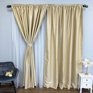 Draperie Blackout CLASS Satinata cu fir fin de sclipici, 140cm latime x 260cm înălțime, cu TIV LAT, Bej deschis - CR02