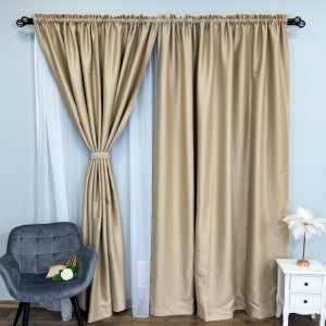 Set 2 bucati de Draperie Blackout CLASS Satinata cu fir fin de sclipici - 250 cm x250 cm , rejansa pt. sina, Bej mediu - CR03 