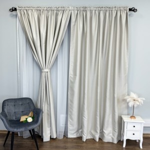Set 2 Draperii Blackout CLASS Satinata cu fir fin de sclipici - 200cm x 245cm ,Tiv lat , Crem spre Gri - CR05