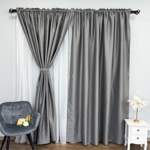 Set 2 Draperii Blackout CLASS Satinata cu fir fin de sclipici - 2m latime x 2.45m inaltime x Tiv lat, Gri mediu - CR06