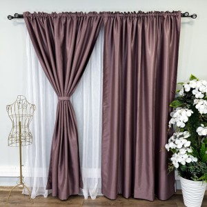 Set 2 Draperii Blackout CLASS Satinata cu fir fin de sclipici -2m latime x 2.45m inaltime x Tiv lat, Roz prafuit - CR18