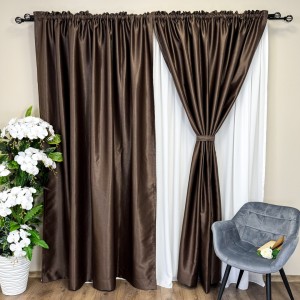 Draperie Blackout CLASS Satinata cu fir fin de sclipici, 140cm latime x 260cm înălțime, cu TIV LAT, Maro ciocolata - CR25