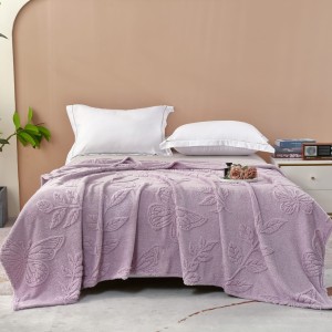 Patura CoCoLiNo, model grofat cu model in relief, 200x230cm, lila, fluturi