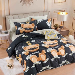 Lenjerie pat dublu,  FINET, 6 piese, Jojo Home, Negru, Ursuleti, Billionaire