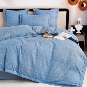 Lenjerie de Pat Dublu, Super Premium,  Finet Ranforsat – Set Exclusivist 6 Piese, Ambalat în Cutie de Lux, Bleu, uni