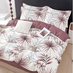 Lenjerie pat dublu,  FINET, 6 piese, Maro, frunze