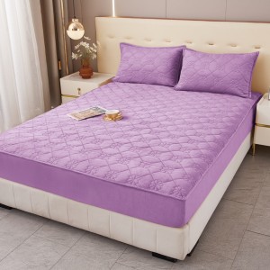 Husă Matlasată Tip Topper din Catifea 180x200cm, cu 2 Fețe de Pernă 50x70cm -  Somn Odihnitor și Susținere pentru Spate, Lila