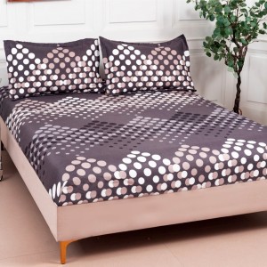 Cearsaf cu elastic, Bumbac Satinat, 160/180x200cm, 2 fete de perne 50x70cm, Maro, buline