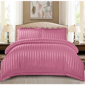 Lenjerie HoReCa, pat dublu, Damasc Finetat Deluxe cu Elastic, 4 piese, Roz ars