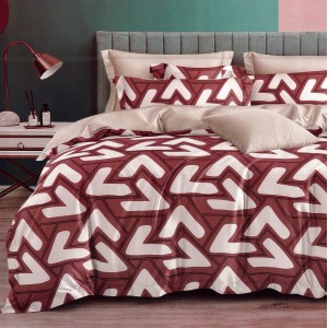 Lenjerie pat dublu,  FINET, 6 piese, Rosu, forme geometrice