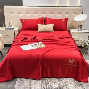 Set luxury cu PILOTA de VARA, din MATASE SATINATA, 4 piese, Rosu Set luxury cu PILOTA de VARA, din MATASE SATINATA, 4 piese, Rosu