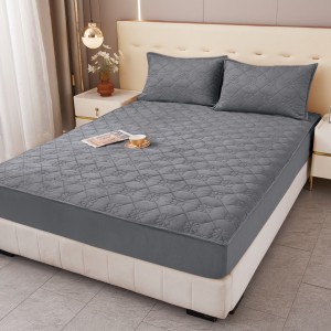 Husă Matlasată Tip Topper din Catifea 180x200cm, cu 2 Fețe de Pernă 50x70cm -  Somn Odihnitor și Susținere pentru Spate, Gri inchis