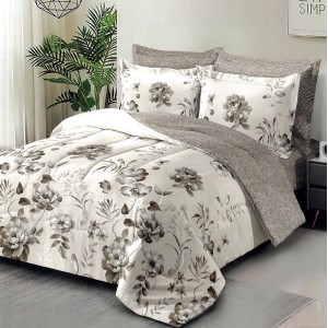 Lenjerie pat dublu,  FINET, 6 piese, Bej, flori