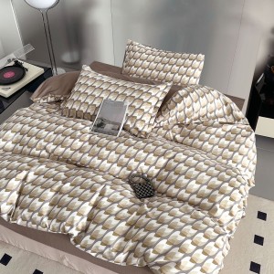 Lenjerie pat 1 PERSOANA, FINET, 4 piese, Bej, abstract