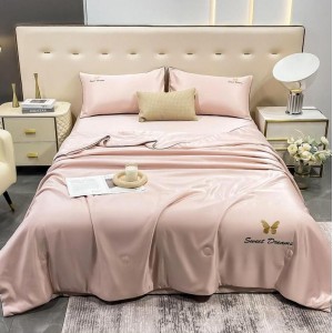 Set luxury cu PILOTA de VARA, din MATASE SATINATA, 4 piese, Roz Set luxury cu PILOTA de VARA, din MATASE SATINATA, 4 piese, Roz