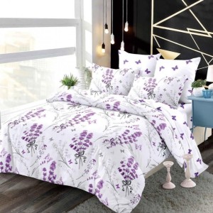 Lenjerie pat dublu,  FINET, cu elastic, 6 piese, Alb, Mov, Lavanda