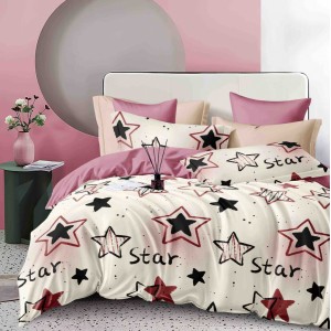 Lenjerie pat dublu,  FINET, 6 piese, Jojo Home, Crem, stelute