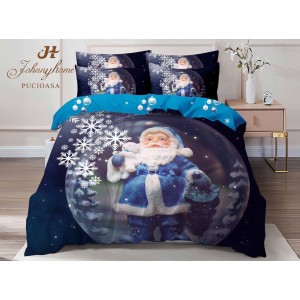 Lenjerie pat dublu, FINET, Digital Print, Craciun, Albastru, Alb, Moș Crăciun Lenjerie pat dublu, FINET, Digital Print, Craciun, Albastru, Alb, Moș Crăciun