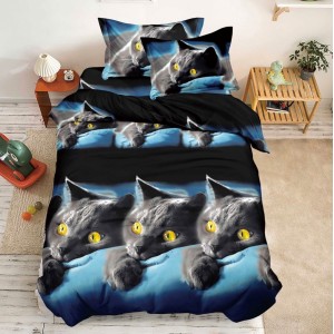 Lenjerie pat 1 PERSOANA, 3 piese, IMPRIMEU 3D Multiplicat, Microfibra, Negru, pisici Lenjerie pat 1 PERSOANA, 3 piese, IMPRIMEU 3D Multiplicat, Microfibra, Negru, pisici