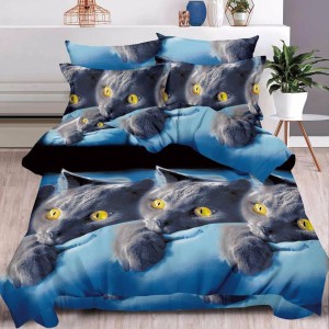 Lenjerie pat dublu, 6 PIESE, IMPRIMEU 3D Multiplicat, Microfibra, Albastru, pisici Lenjerie pat dublu, 6 PIESE, IMPRIMEU 3D Multiplicat, Microfibra, Albastru, pisici