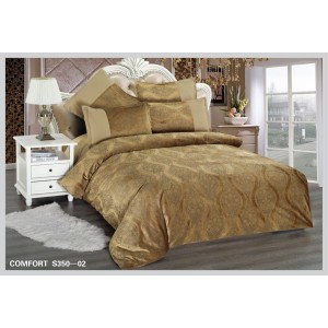 Lenjerie de Pat dublu, din Catifea Royală Velvetto, East Comfort, 6 piese – Răsfăț Premium și Confort de Lux, Cu Tehnologie de Broderie Digitală, Maro Gold
