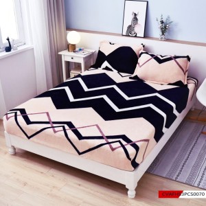 Cearșaf cu Elastic Cocolino 180x200x25 cm – Set cu 2 Fețe de Pernă, Gros și Pufos, Calitate Premium pentru Confort și Eleganță, Crem, Negru, Zig-Zag