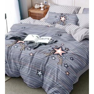 Lenjerie pat dublu, FINET, 6 piese, Gri, stelute Lenjerie pat dublu, FINET, 6 piese, Gri, stelute