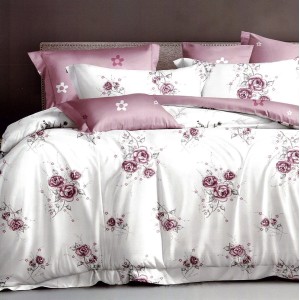 Lenjerie pat dublu,  FINET, 6 piese, Roz, trandafiri