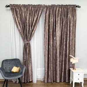 Draperie Catifea Asama cu insertii aurii, 140cm latime x 260cm înălțime, cu TIV LAT, Roz prafuit - V15