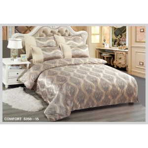 Lenjerie de Pat dublu, din Catifea Royală Velvetto, East Comfort, 6 piese – Răsfăț Premium și Confort de Lux, Cu Tehnologie de Broderie Digitală, Bej