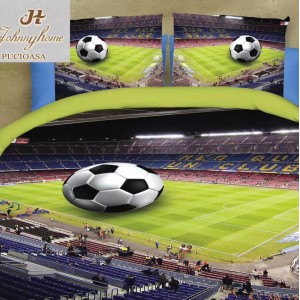 Lenjerie pat dublu, 4 piese, IMPRIMEU 3D Multiplicat Multiplicat, Microfibra, Verde, fotbal