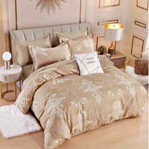 Lenjerie pat dublu,  FINET, 6 piese, cu ELASTIC, Jojo Home, Bej, model oriental